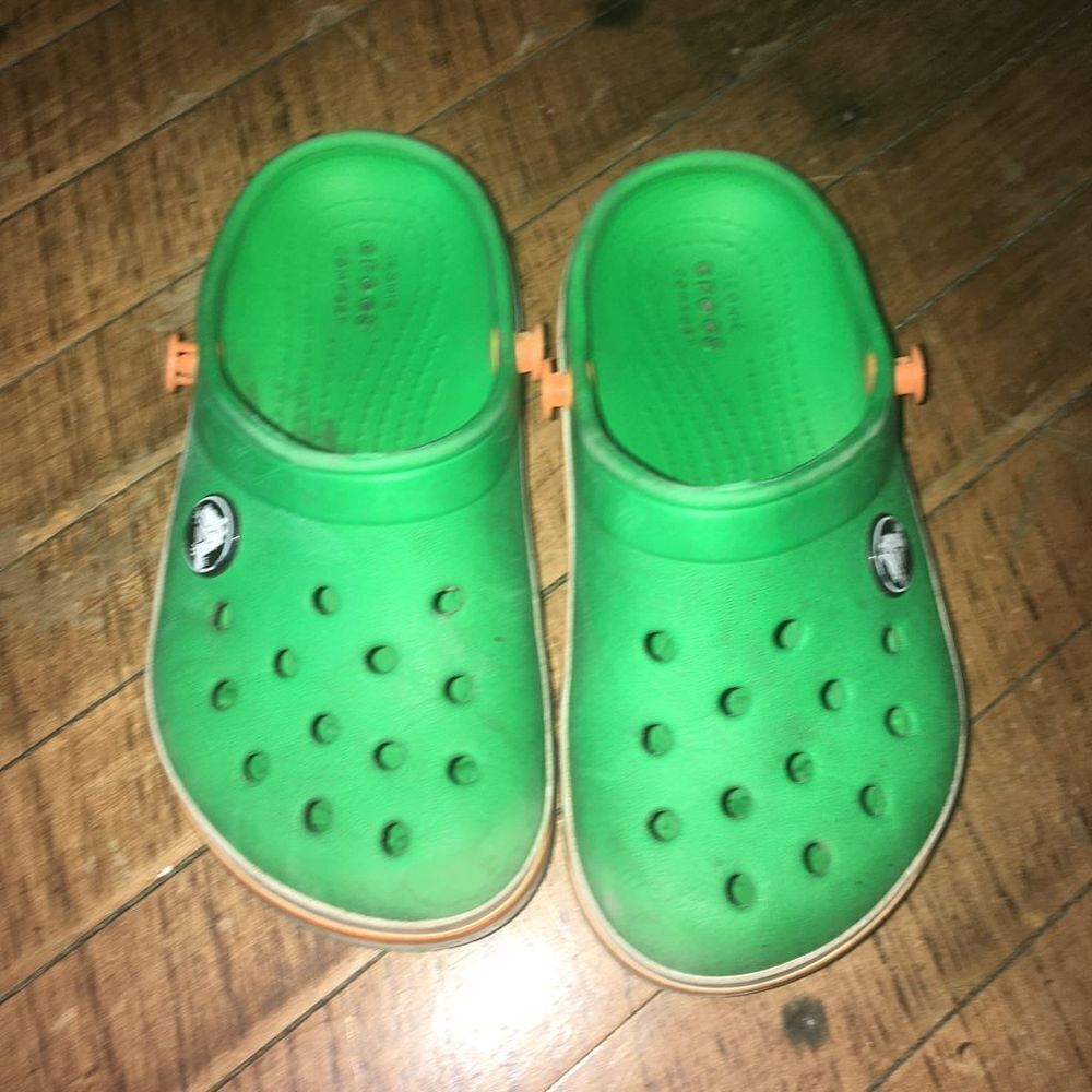 Crocs rubber size Y9 green and orange slip on shoes